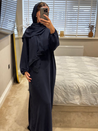 Nida abaya with crochet detailing scarf attached