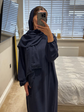 Nida abaya with crochet detailing scarf attached