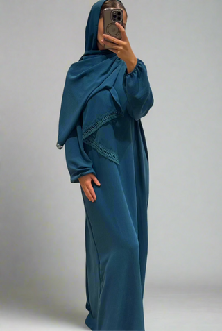 Nida abaya with crochet detailing scarf attached